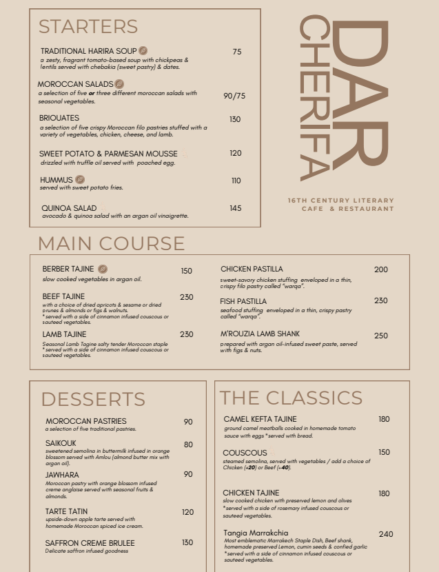 Dar Cherifa — menu page 1