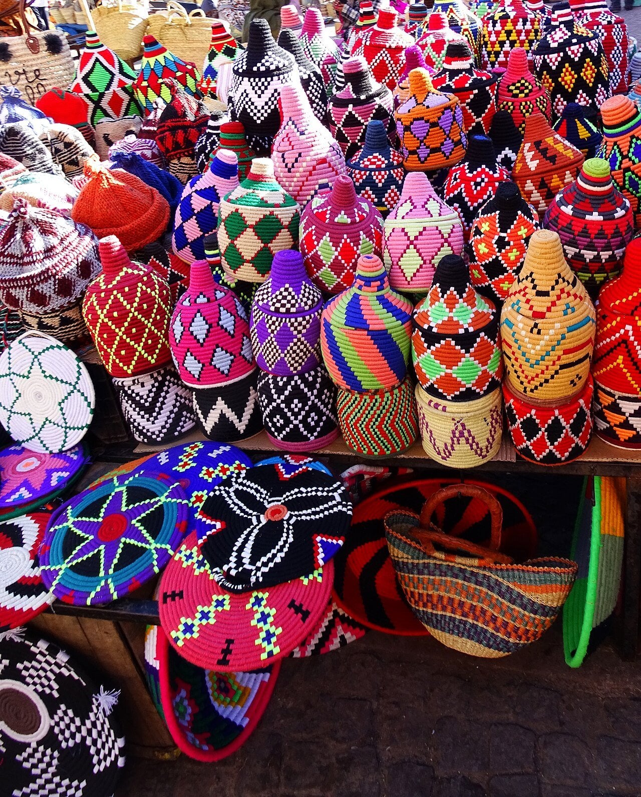 Woven palm and raffia baskets
